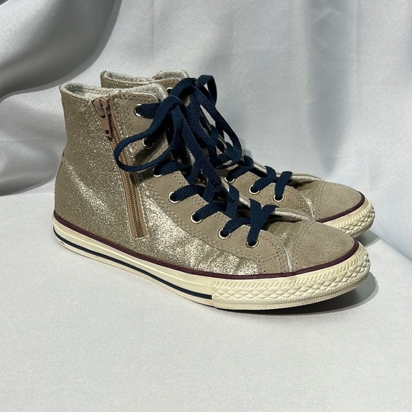 Chuck Taylor Converse All Star Hi Tops - Gold Glitter, Tan Faux Suede - size 5 - Picture 8 of 14
